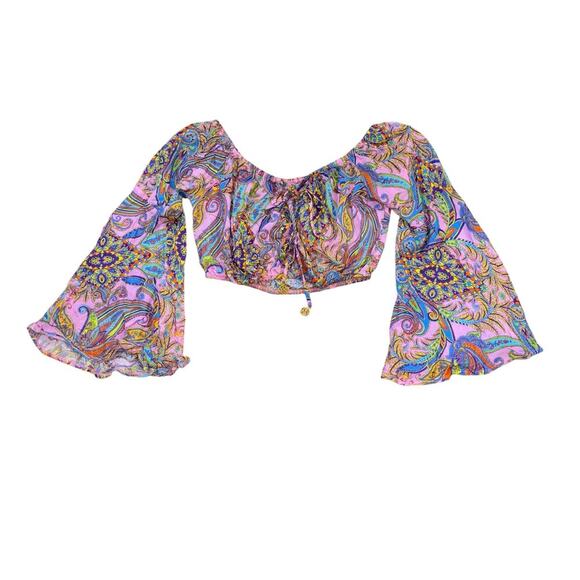 Luli Fama Bell Flounce Sleeve Milk Maid Crop Top Women’s M Renaissance Fairy - Picture 8 of 15